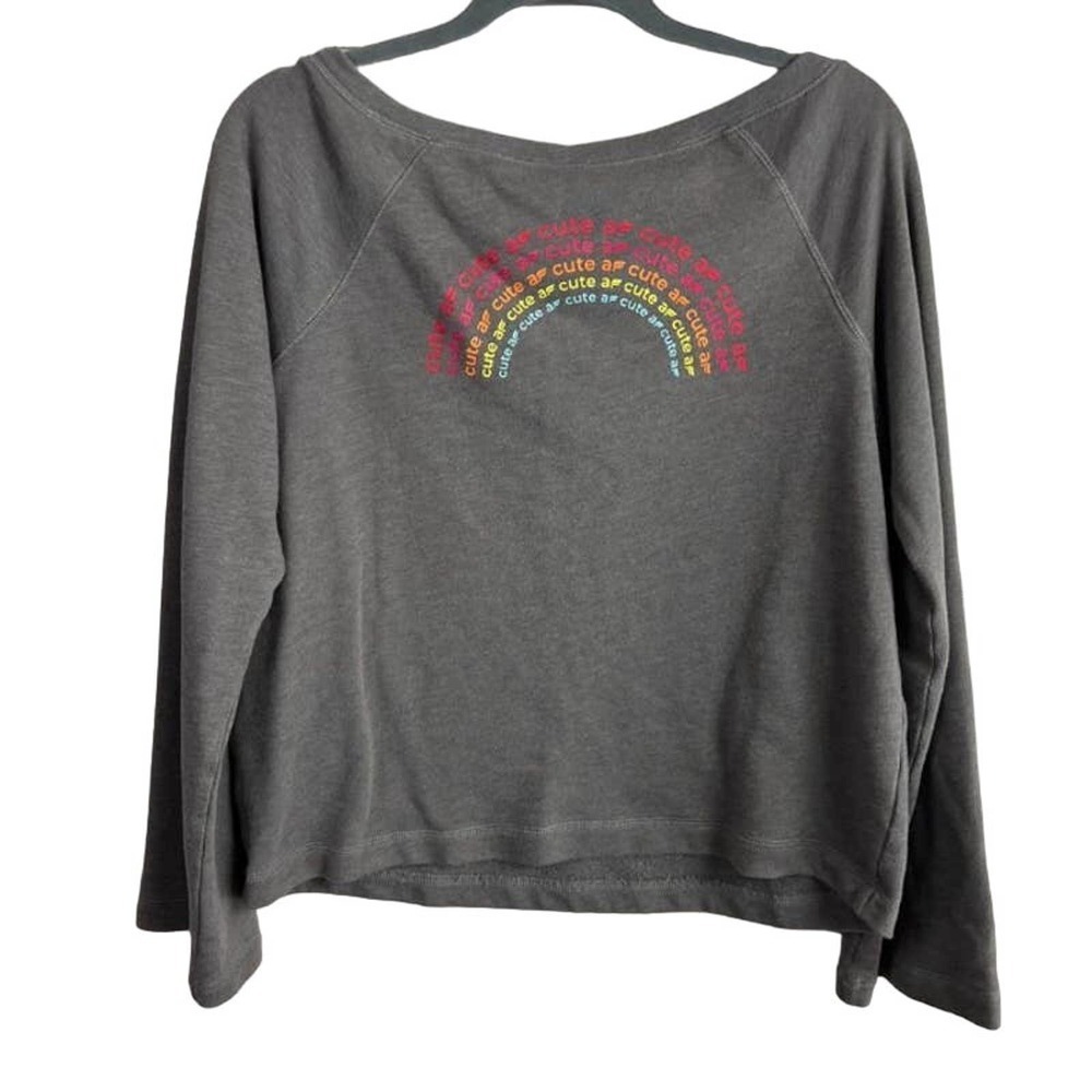 Fabletics Gray Isabel Terry "Cute AF" Rainbow Sweatshirt - Picture 4 of 5